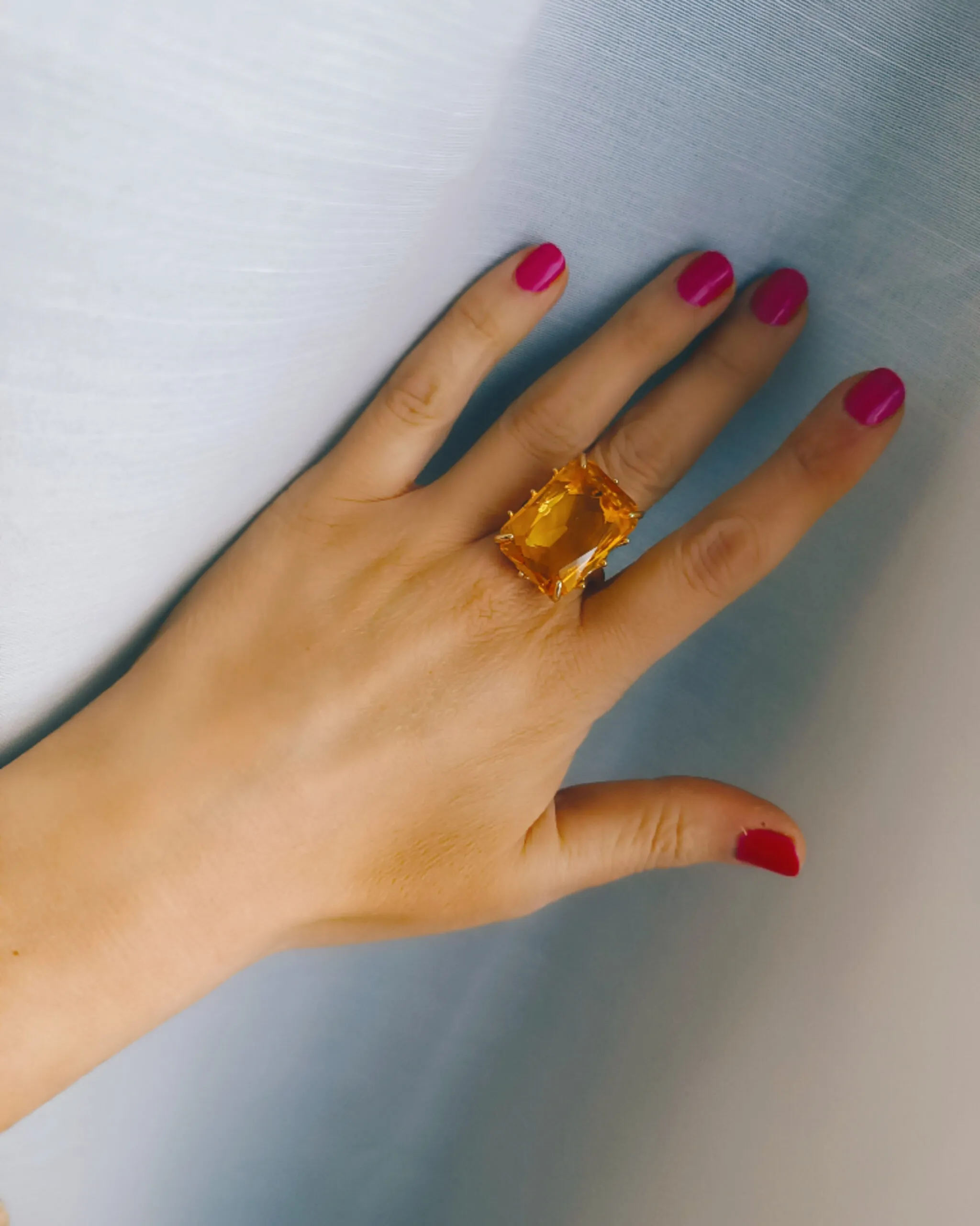 Anello in Ottone con Pietra Rettangolare Cristallo Giallo Citrino