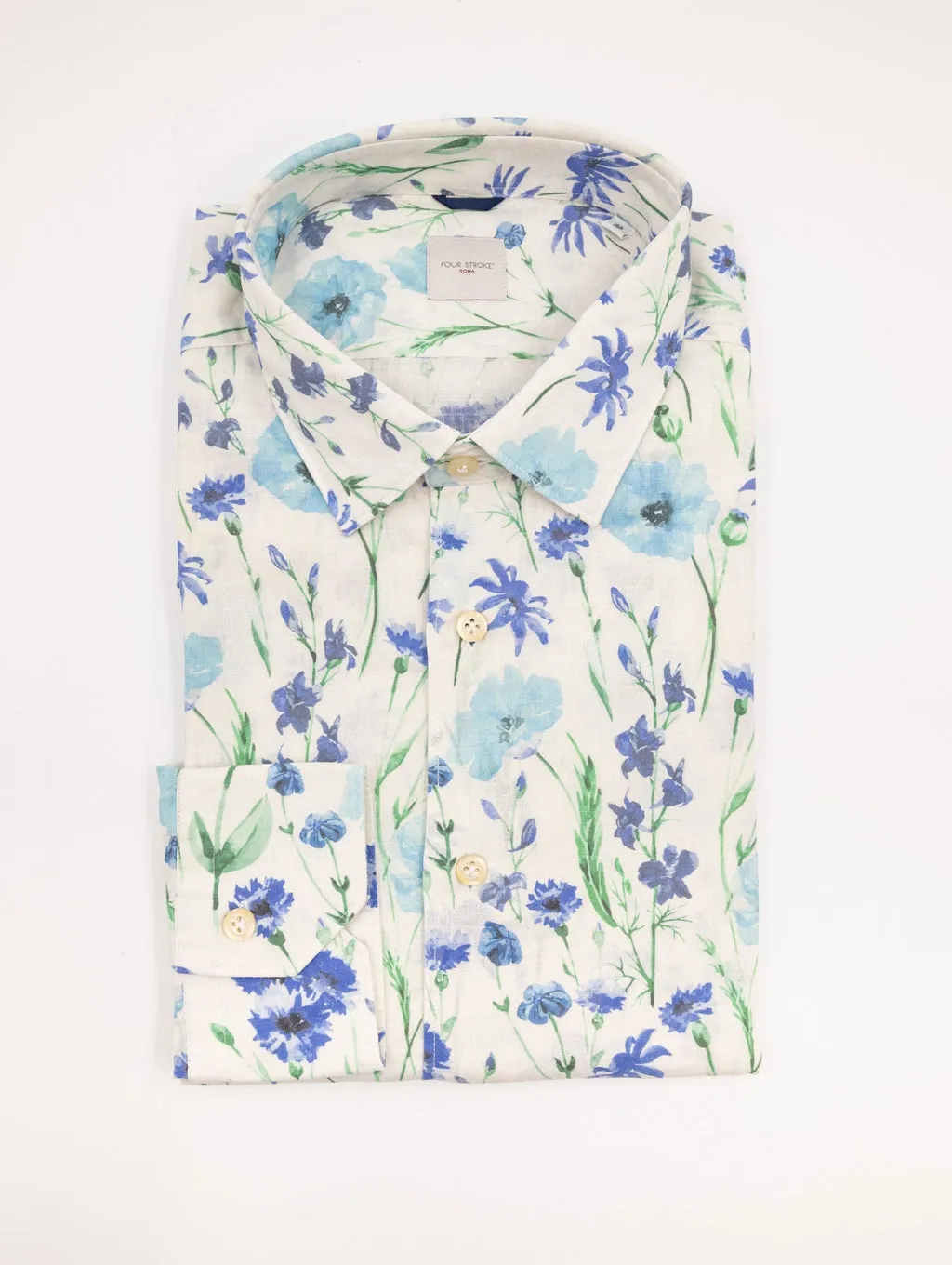 Camicia Four Stroke in Cotone Fantasia Floreale Bianca
