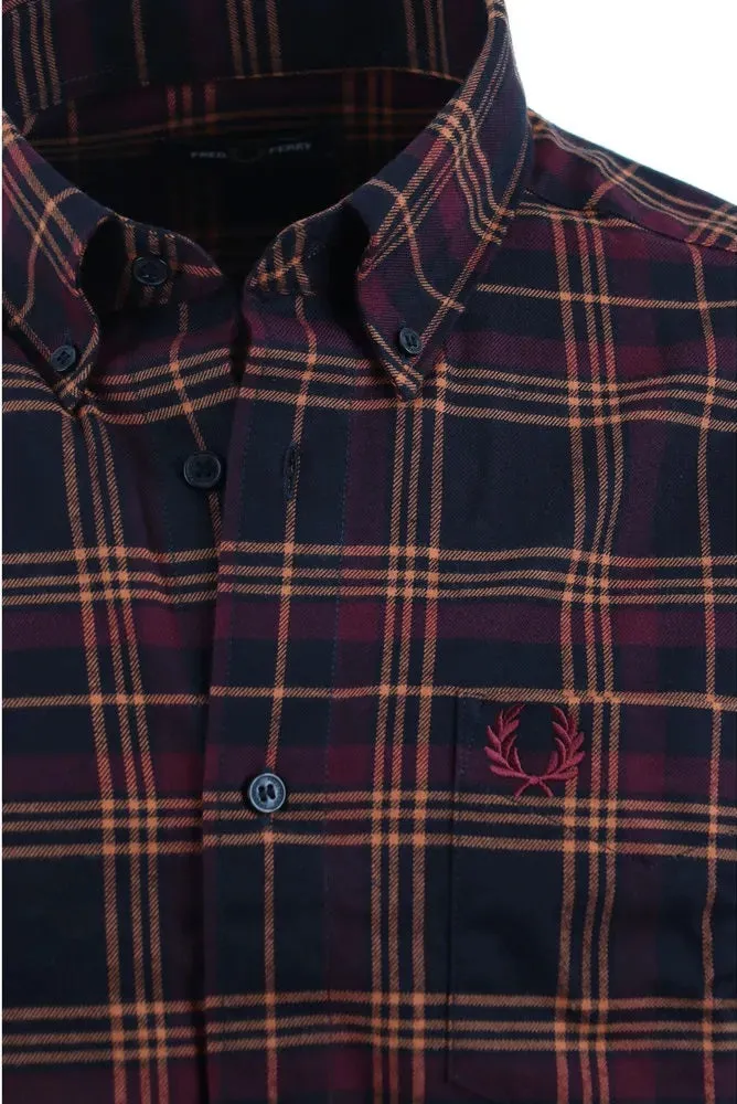 Camicia Twill Tartan Fred Perry Bordeaux da Uomo