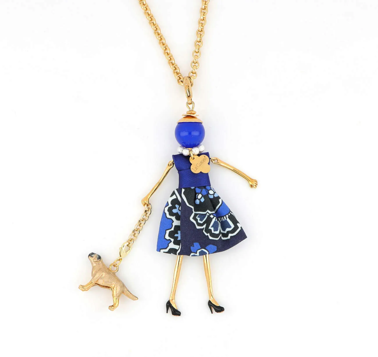 Collana Le carose & dog in metallo tessuto e strass con charms cagnolino Ref. CRD195