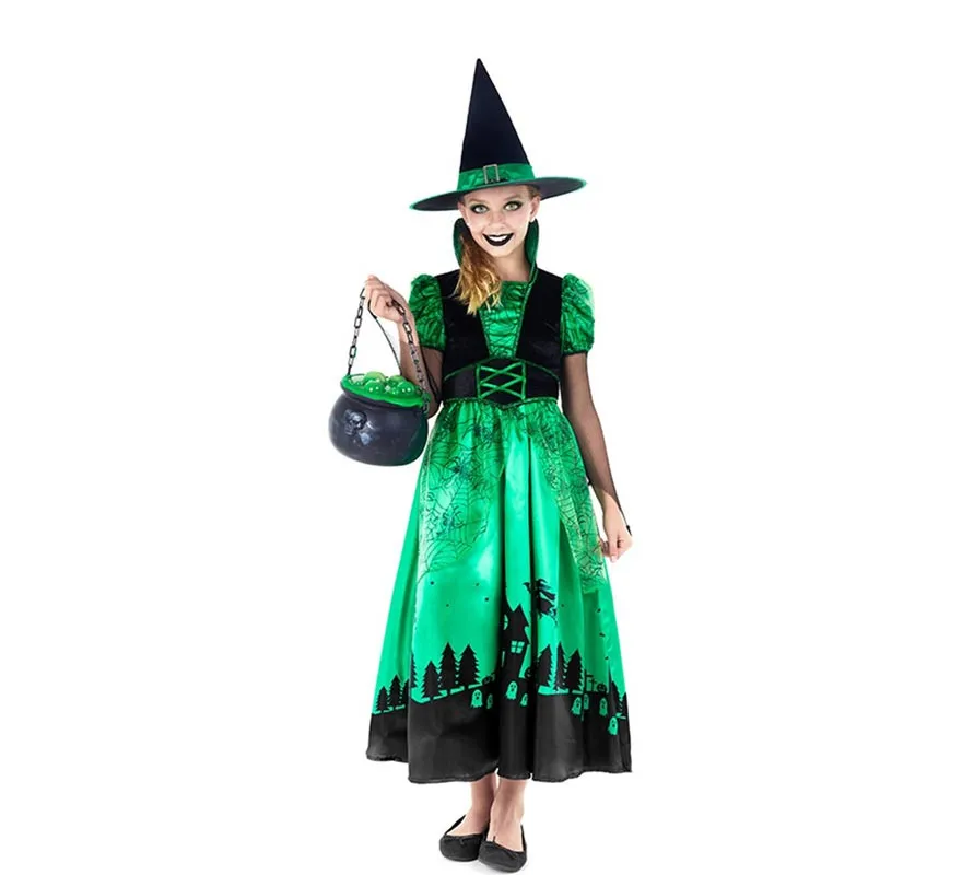 Costume da strega verde per bambina