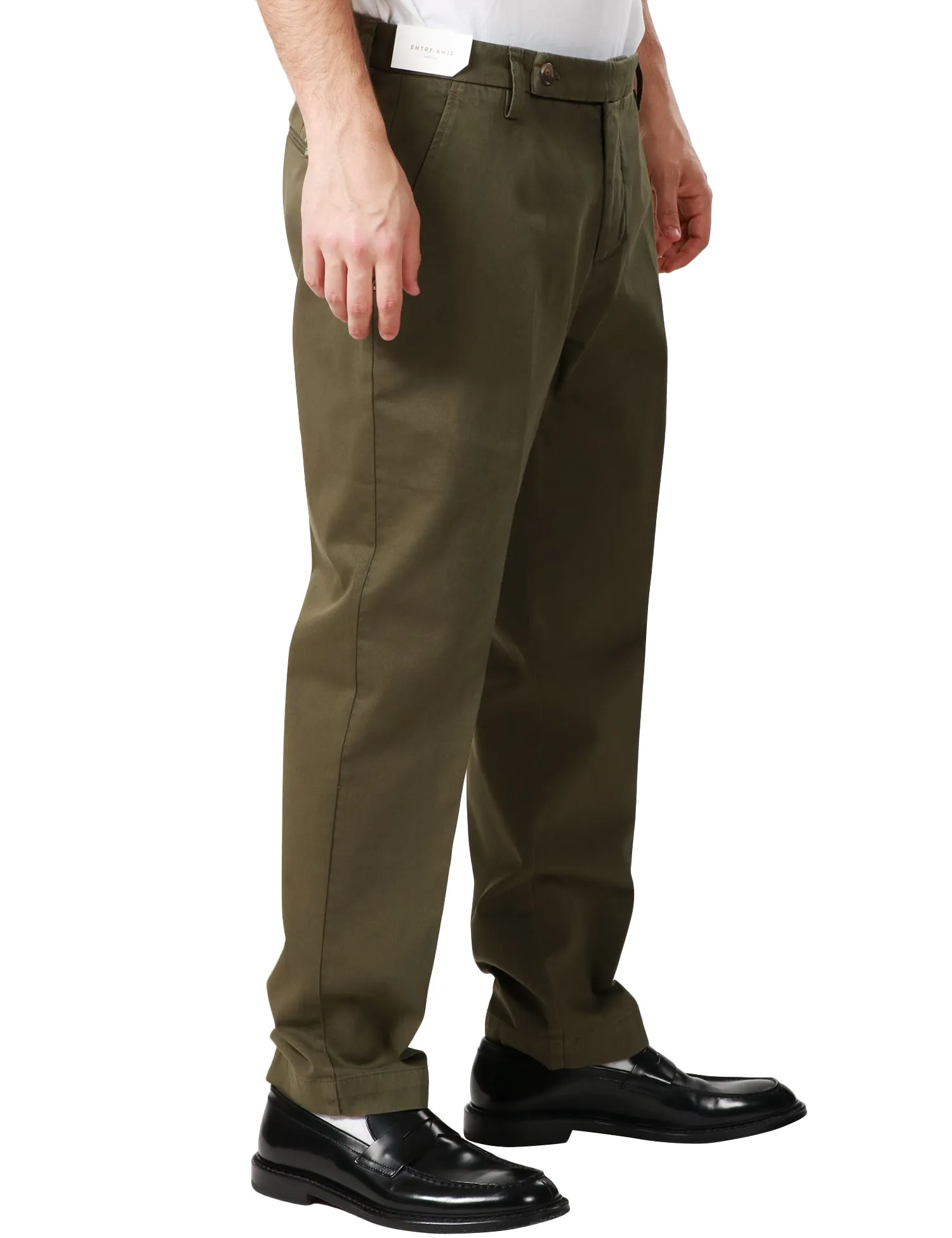 ENTRE AMIS PANTALONE UOMO ENTRE AMIS VERDE MILITARE TASCA AMERICA A GAMBA DRITTA