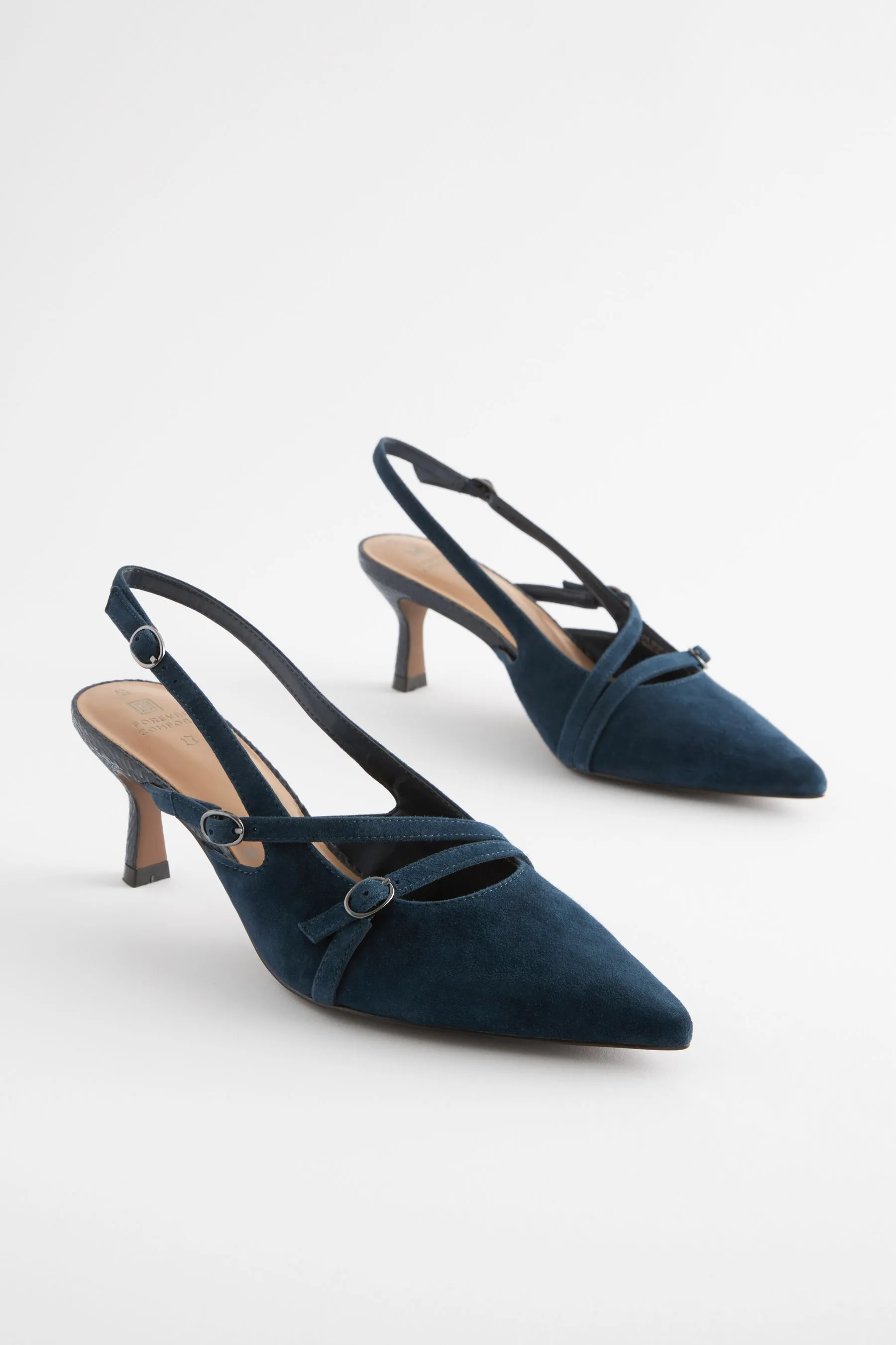 Forever Comfort® - Scarpe in pelle con tacco con cinturino posteriore e fibbia