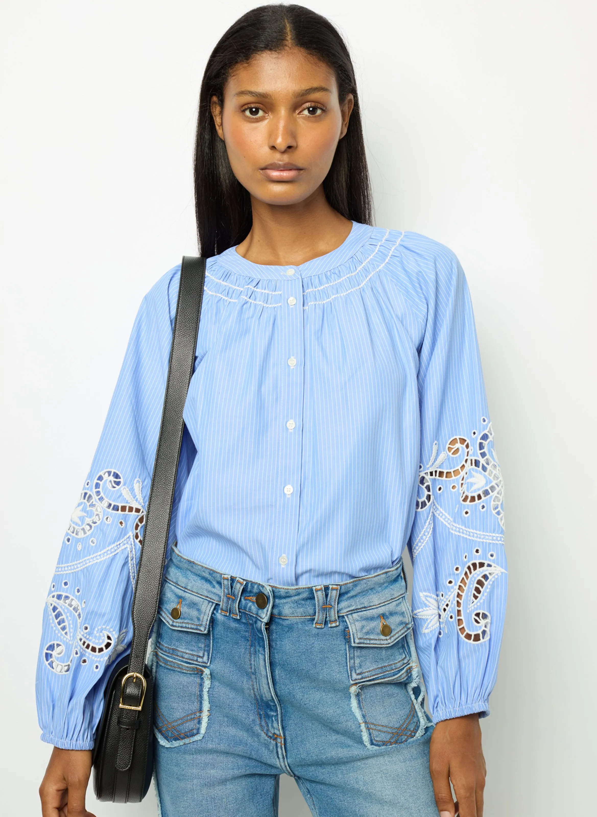  GERARD DAREL   BETHSABEE - Camicia ampia a righe e ricamata | Blu