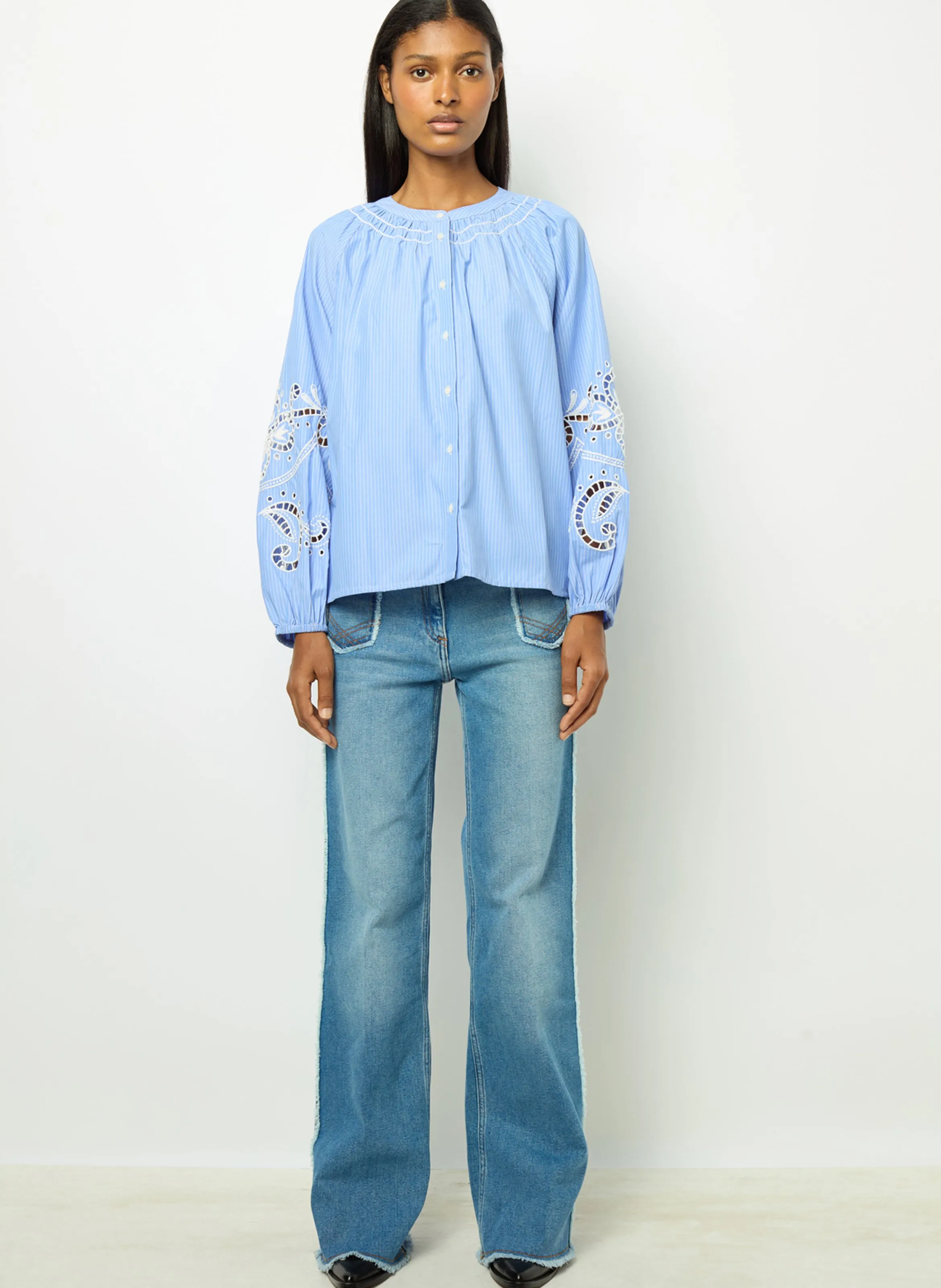  GERARD DAREL   BETHSABEE - Camicia ampia a righe e ricamata | Blu