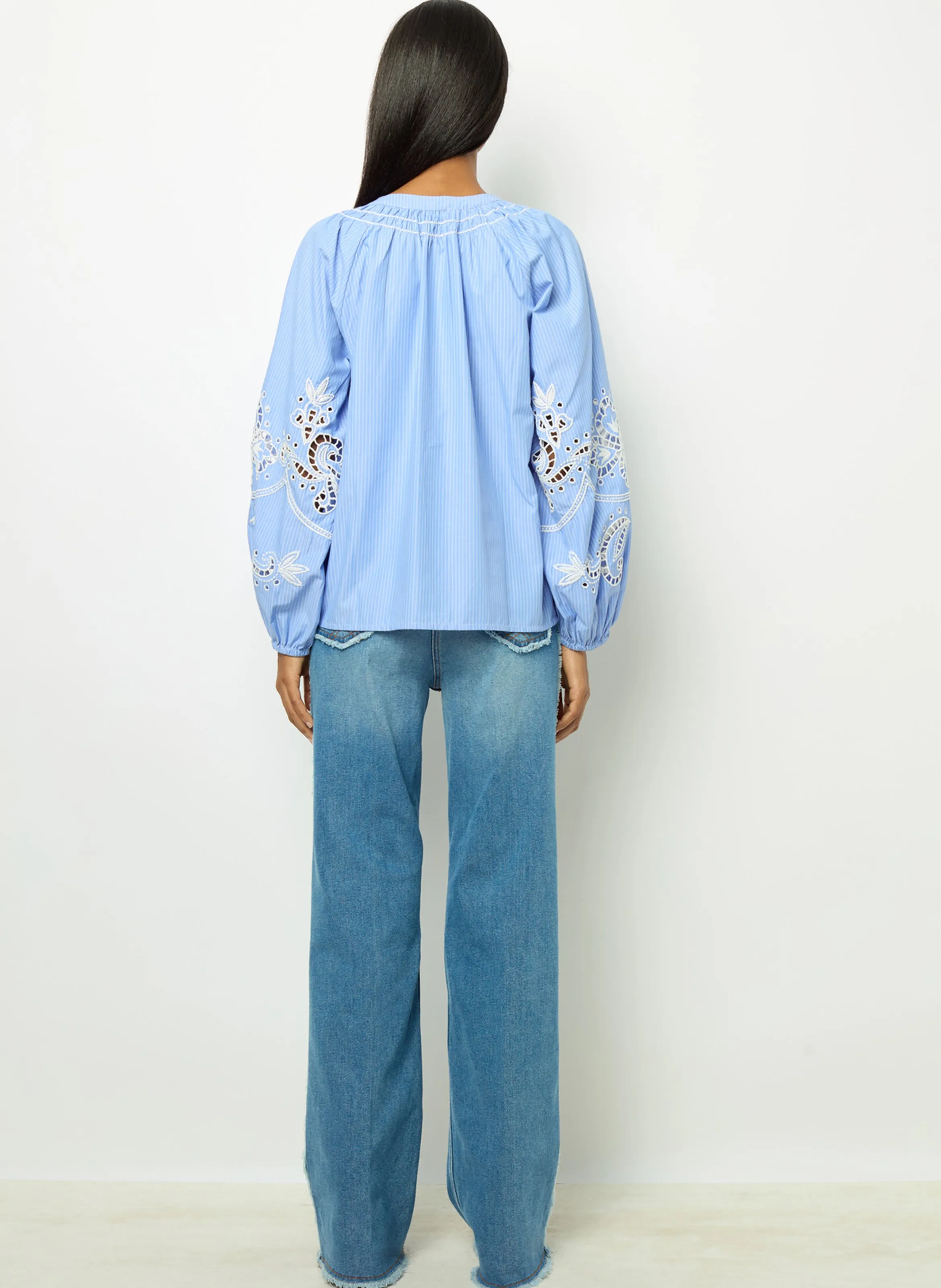  GERARD DAREL   BETHSABEE - Camicia ampia a righe e ricamata | Blu