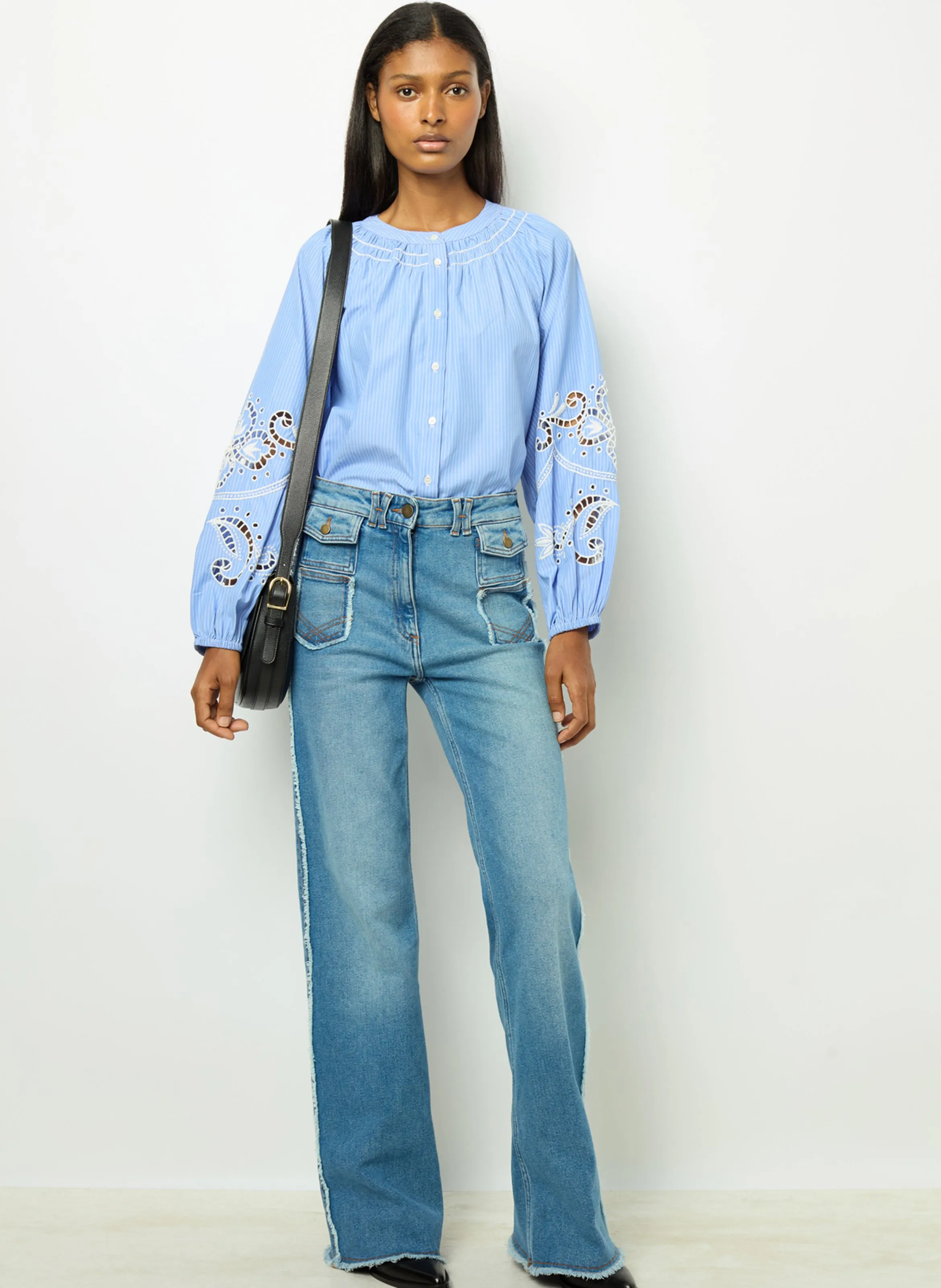  GERARD DAREL   BETHSABEE - Camicia ampia a righe e ricamata | Blu