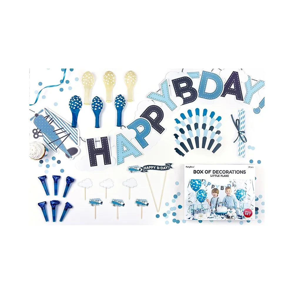 Kit Decorazioni Party Box Little Plane Festa Tema Aeroplani, elicotteriset da 39 Pezzi