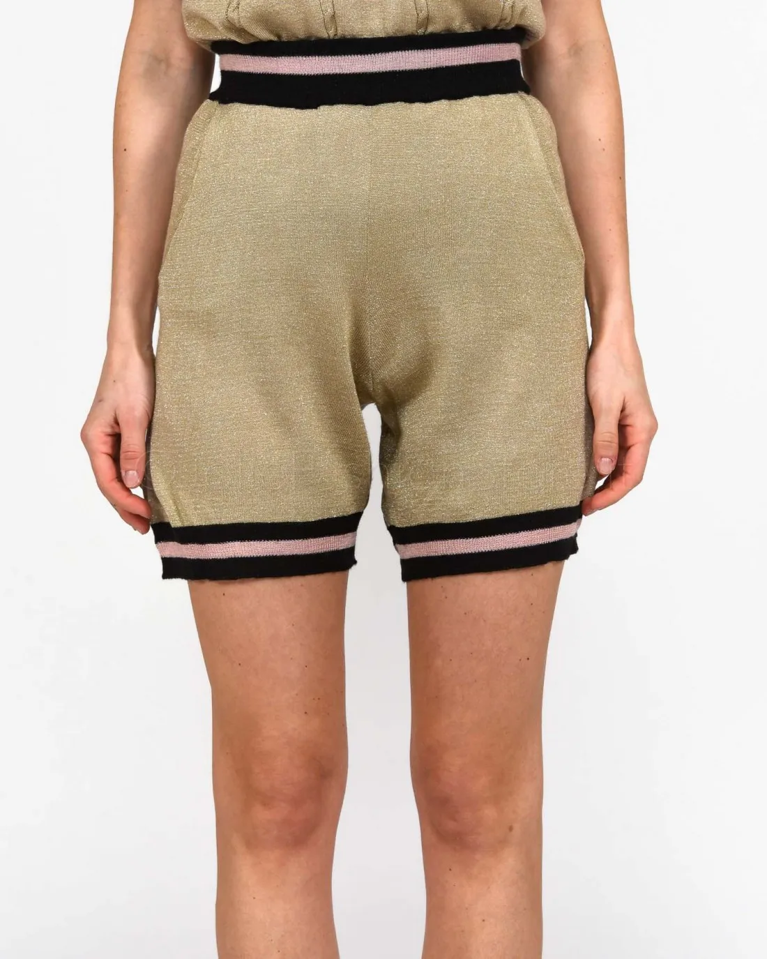 ---------------  ---------------  ---------------  ---------------  --------------Le Voliere Gold Knitwear Shorts------