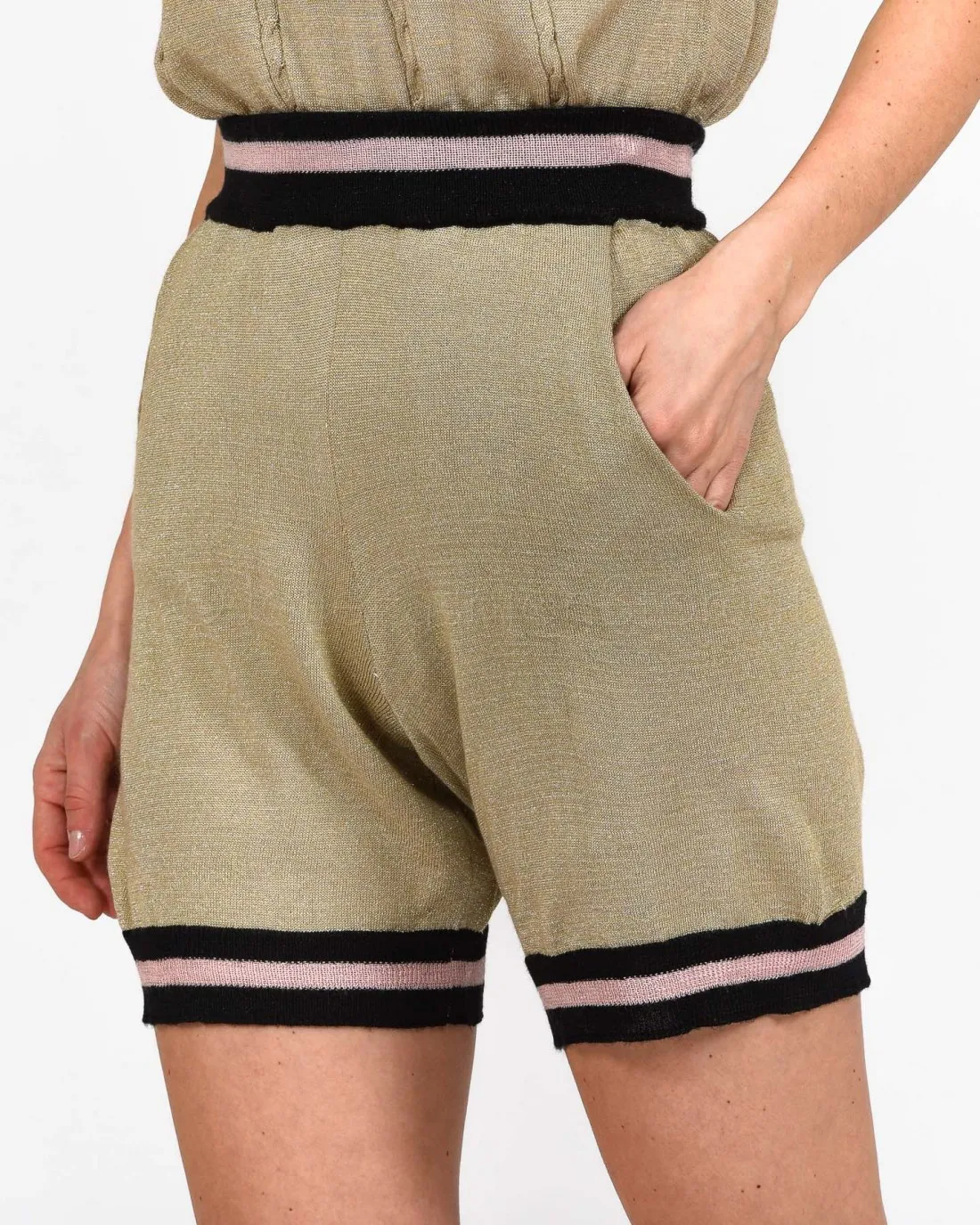 ---------------  ---------------  ---------------  ---------------  --------------Le Voliere Gold Knitwear Shorts------