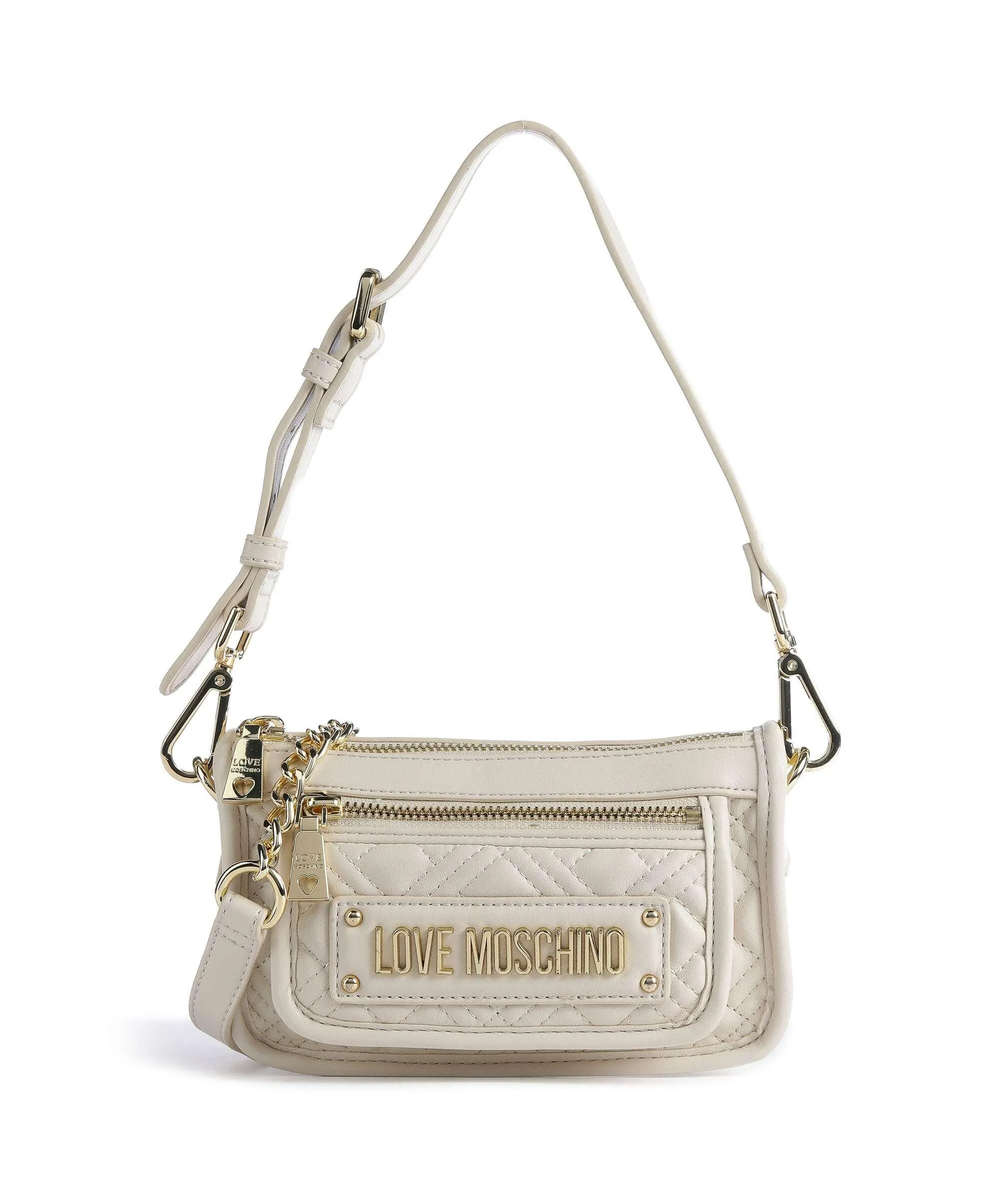  Love Moschino Quilted Borsa a spalla pelle sintetica avorio  