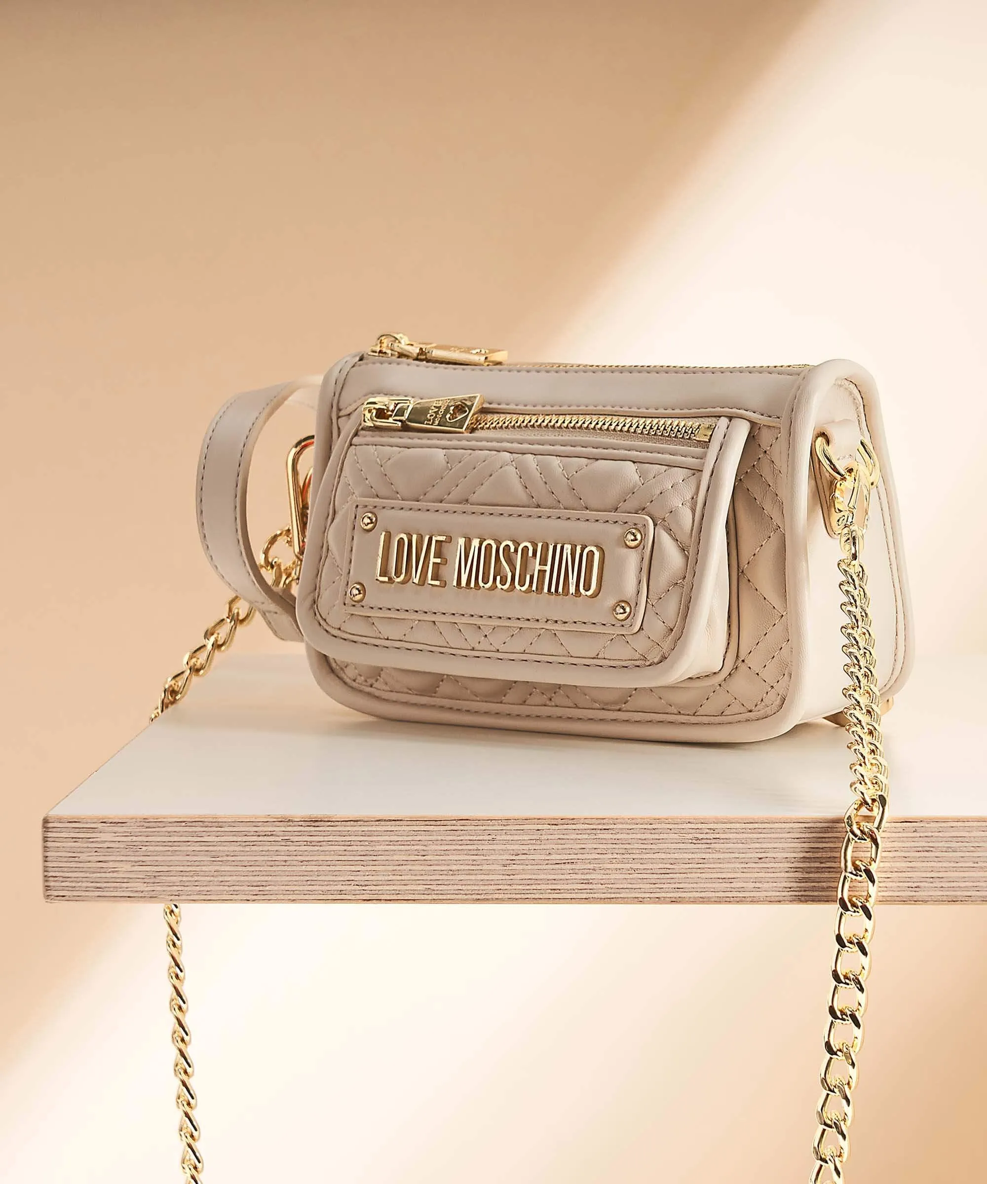  Love Moschino Quilted Borsa a spalla pelle sintetica avorio  