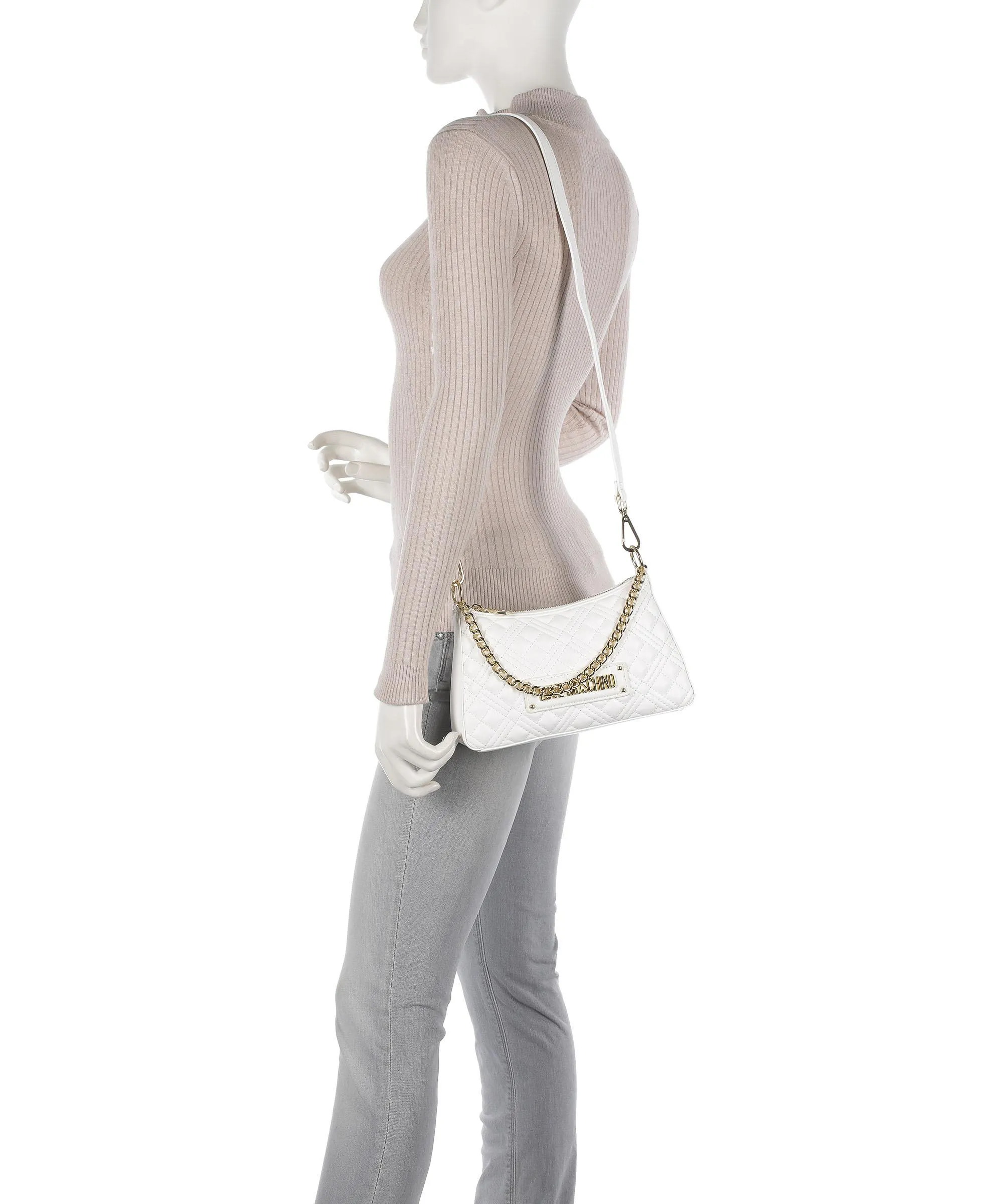  Love Moschino Quilted Borsa a spalla pelle sintetica bianco  