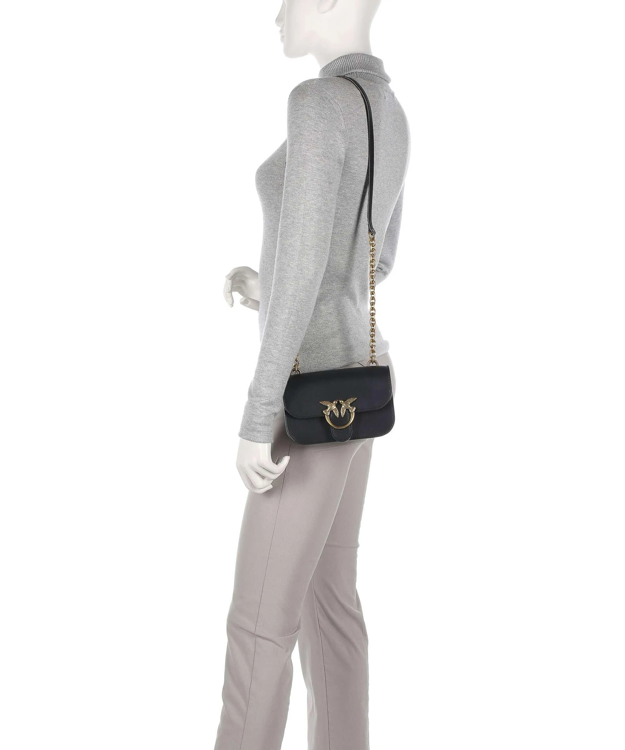  Pinko Love Bell Mini Borsa a tracolla pelle a grana fine nero  