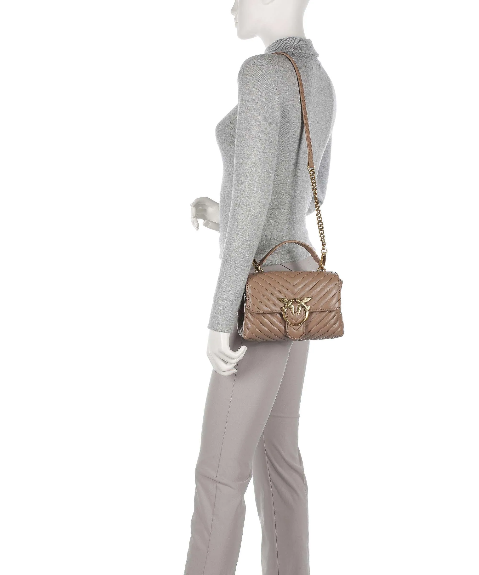  Pinko Love Lady Puff Mini Borsa a tracolla pelle di pecora marrone chiaro  
