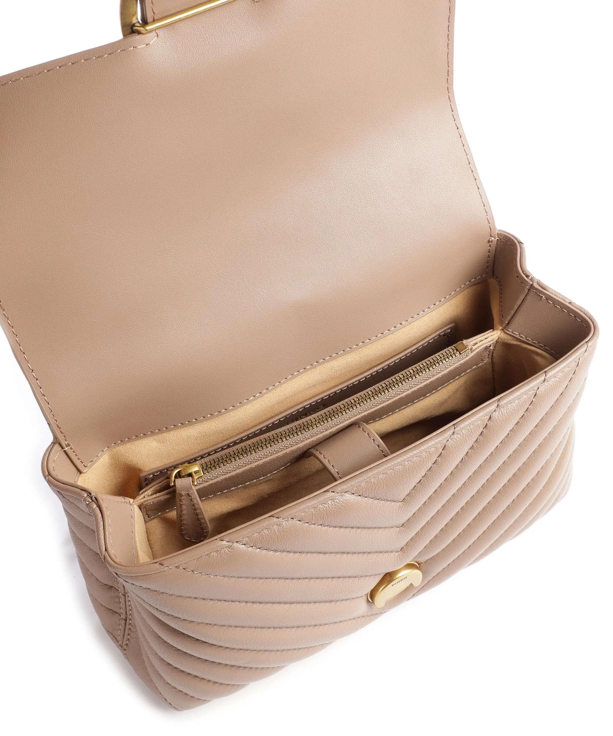 Pinko Love Lady Puff Mini Borsa a tracolla pelle di pecora marrone chiaro  