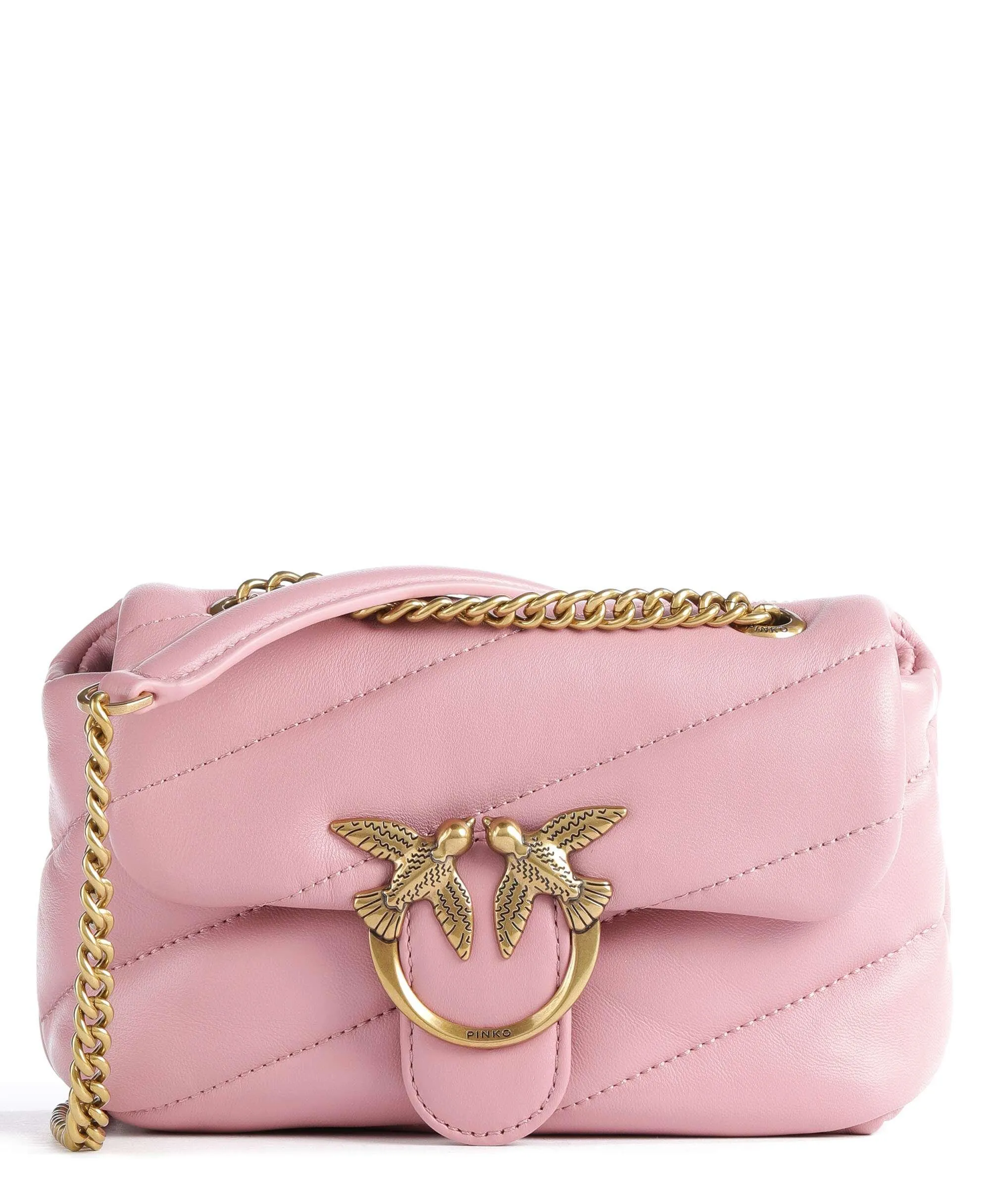  Pinko Love Puff Baby Borsa a spalla pelle di pecora rosa antico  