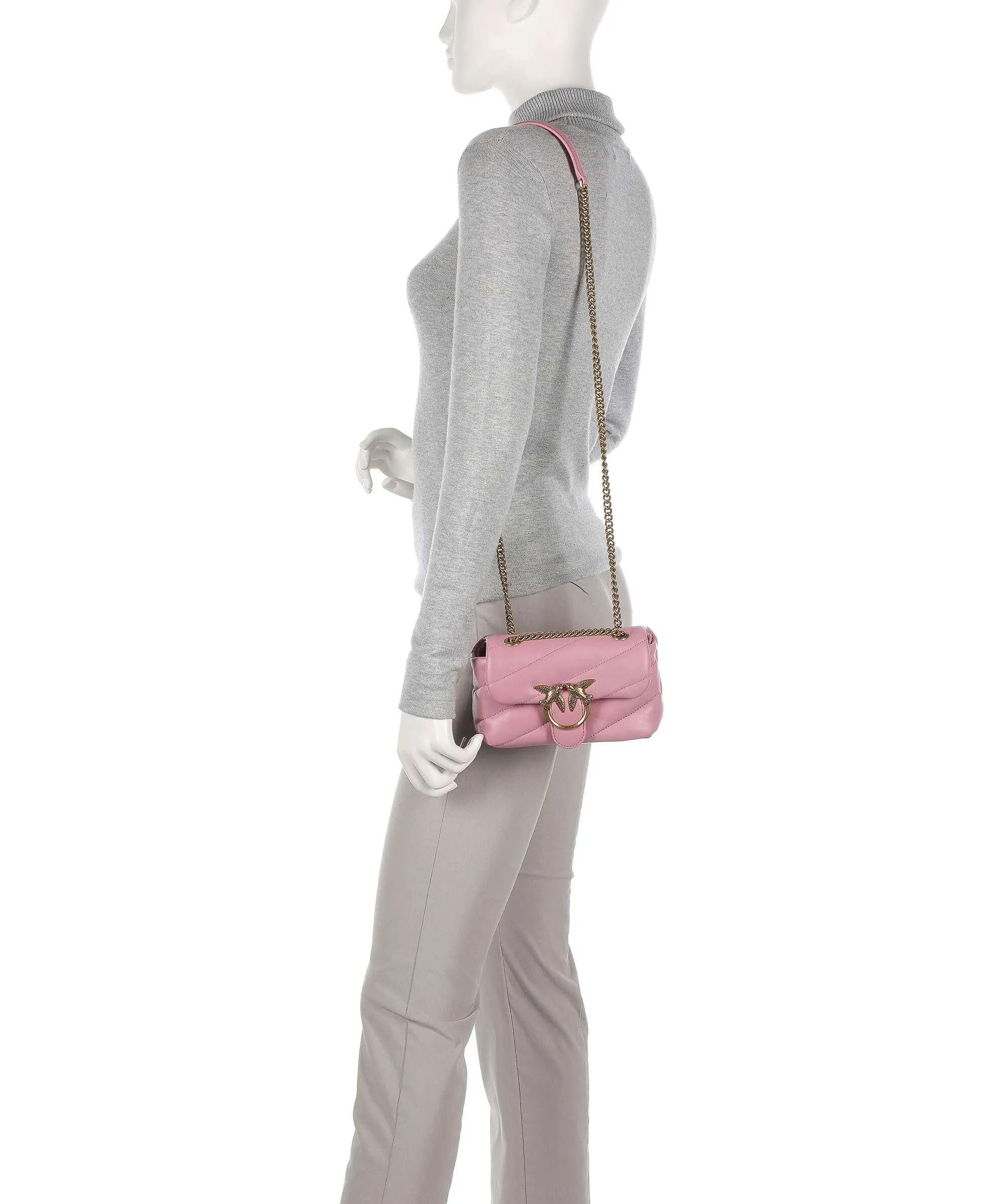  Pinko Love Puff Baby Borsa a spalla pelle di pecora rosa antico  