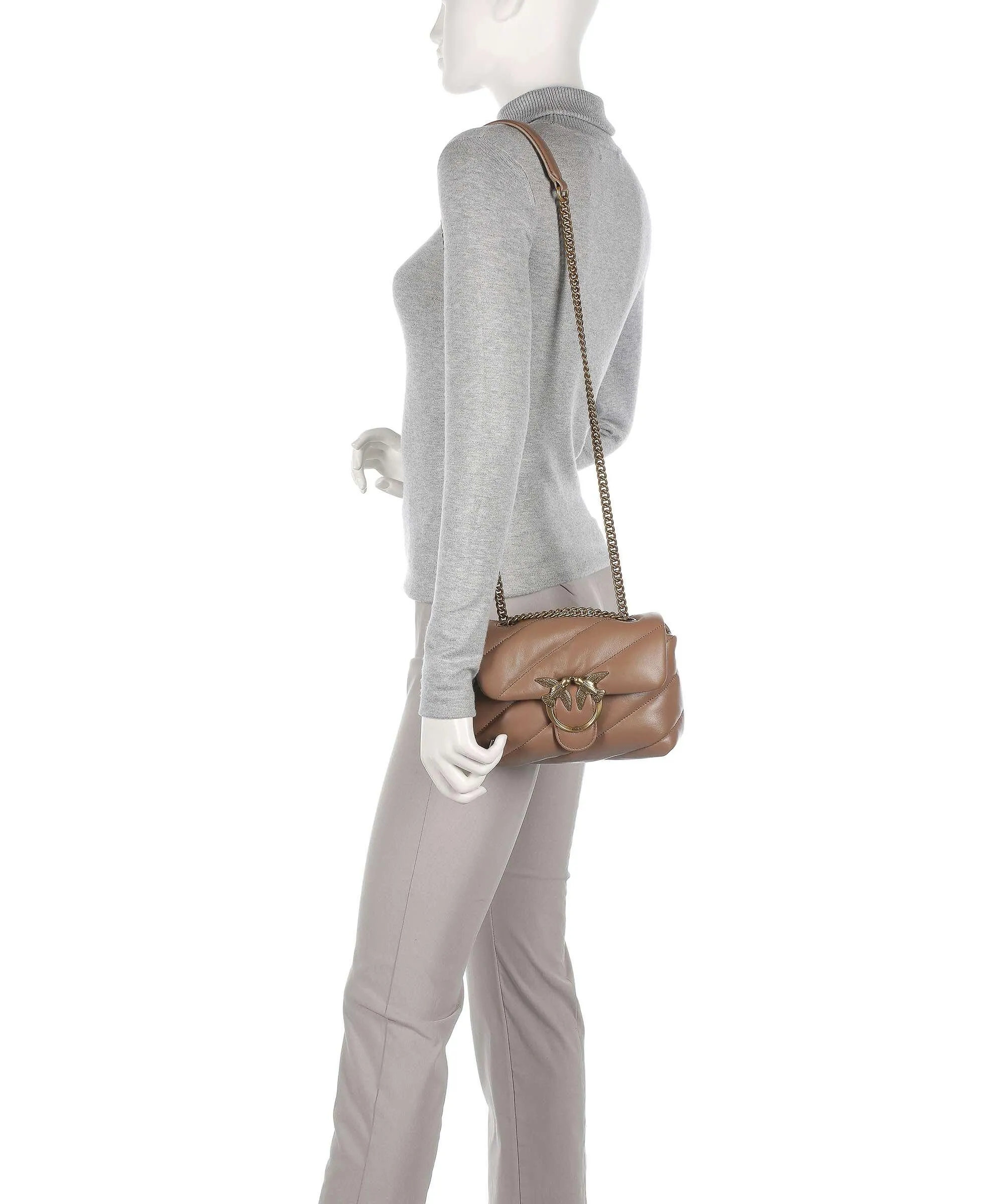  Pinko Love Puff Mini Borsa a spalla pelle di pecora marrone  