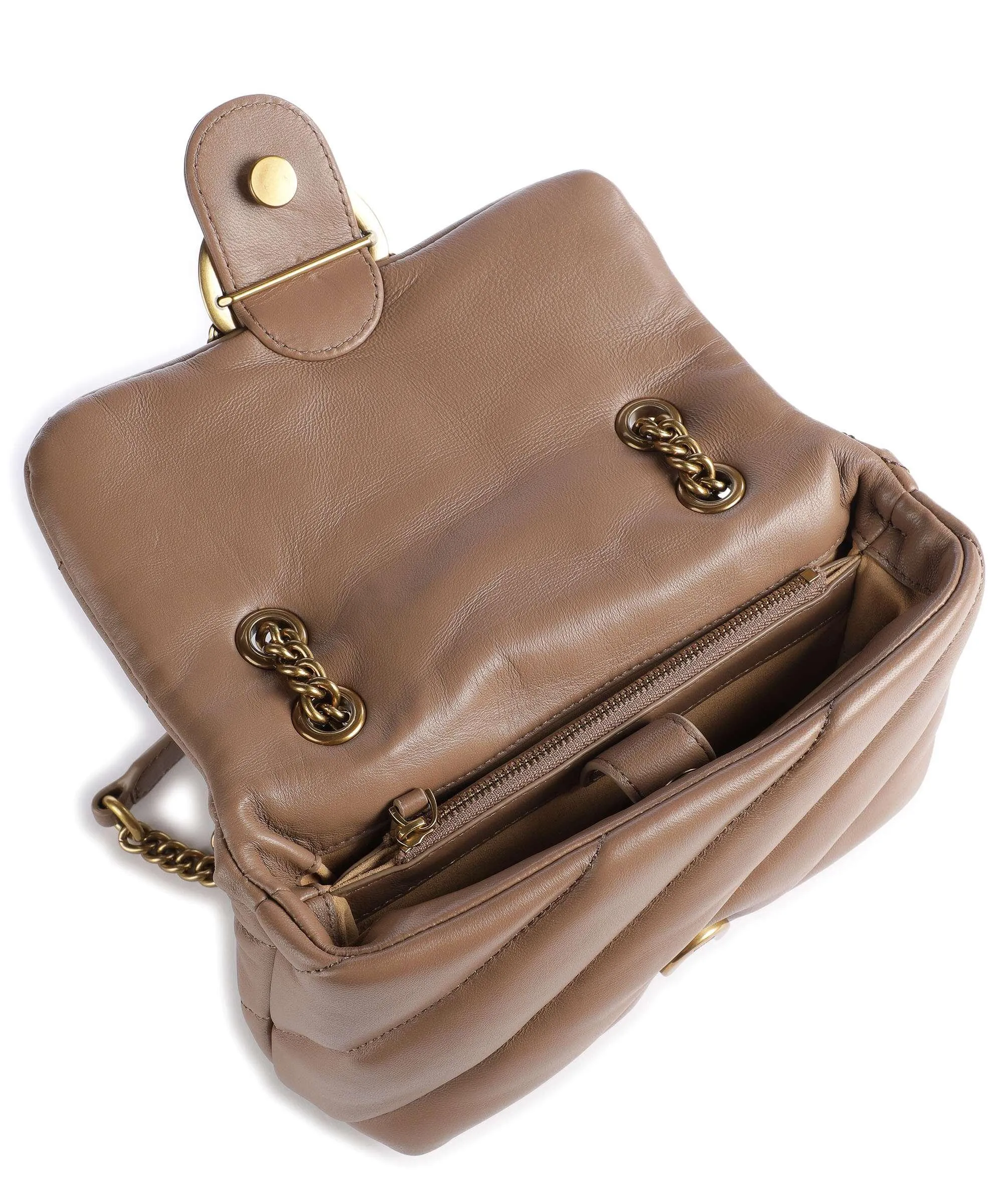  Pinko Love Puff Mini Borsa a spalla pelle di pecora marrone  