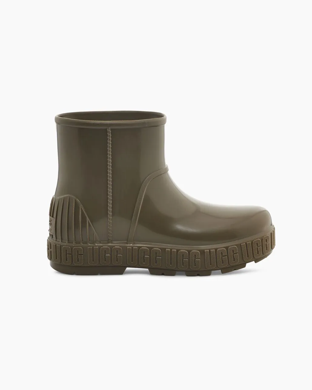 Stivaletto verde militare Drizlita Mini in gomma lucida antipioggia con scritta logo lungo la suola