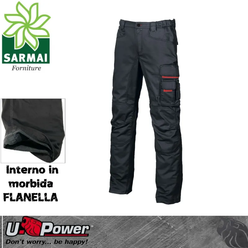 Upower GRIN pantalone da lavoro comodo invernale felpato in flanella