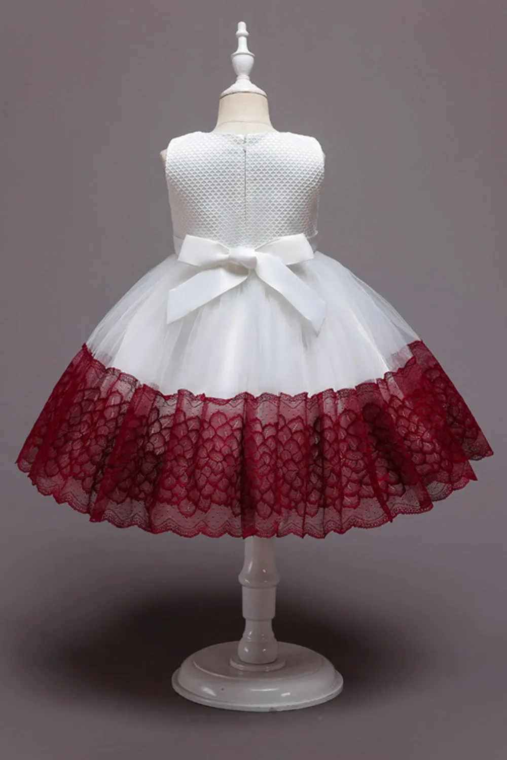 Vestito da ragazza in tulle di tulle fiore senza maniche rosa con fiocco