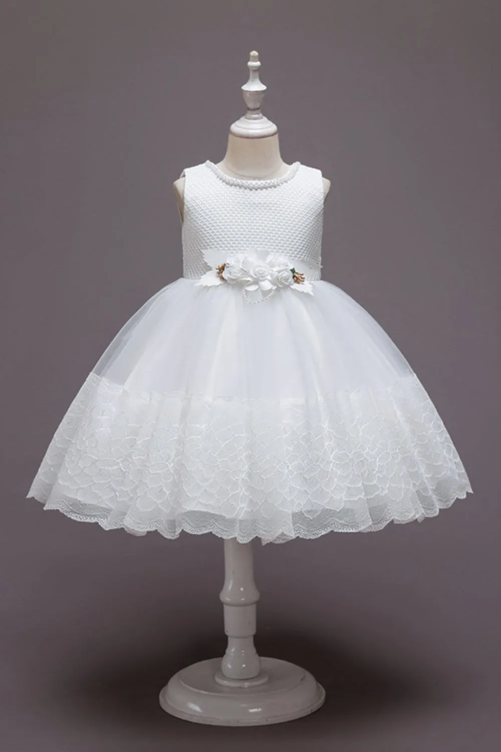 Vestito da ragazza in tulle di tulle fiore senza maniche rosa con fiocco