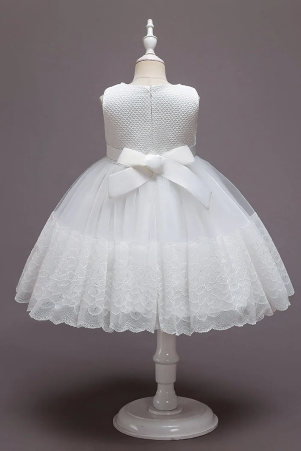 Vestito da ragazza in tulle di tulle fiore senza maniche rosa con fiocco