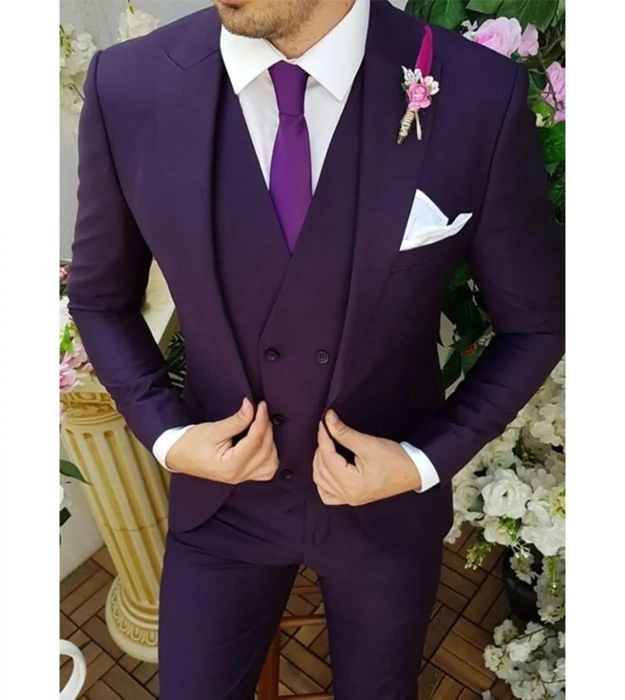 Viola Picco Risvolto Uomo Abiti Sposo Costume Homme Matrimonio Smoking Prom Terno Masculino Slim Fit Blazer 3 Pz Giacca  pantal