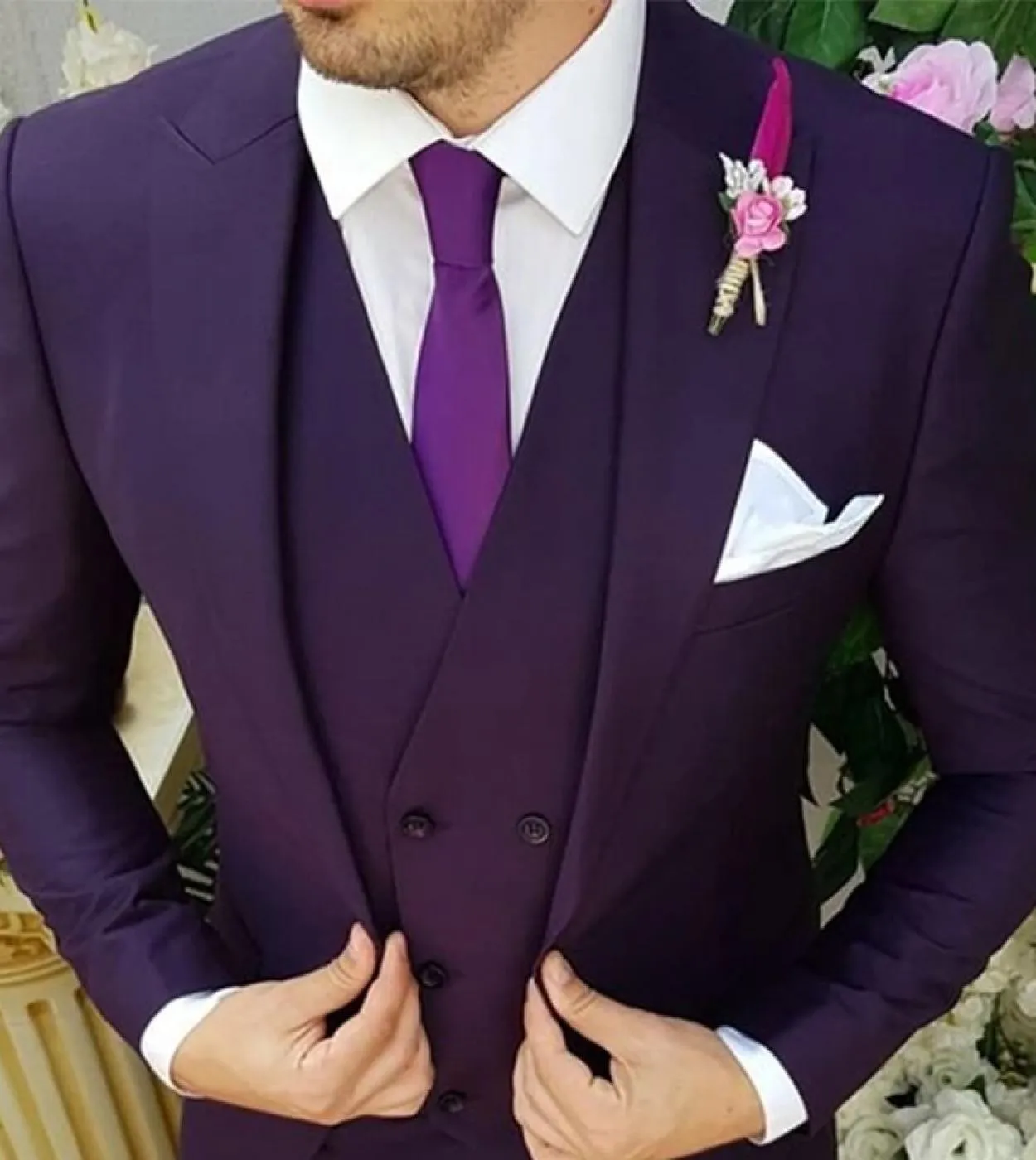 Viola Picco Risvolto Uomo Abiti Sposo Costume Homme Matrimonio Smoking Prom Terno Masculino Slim Fit Blazer 3 Pz Giacca  pantal