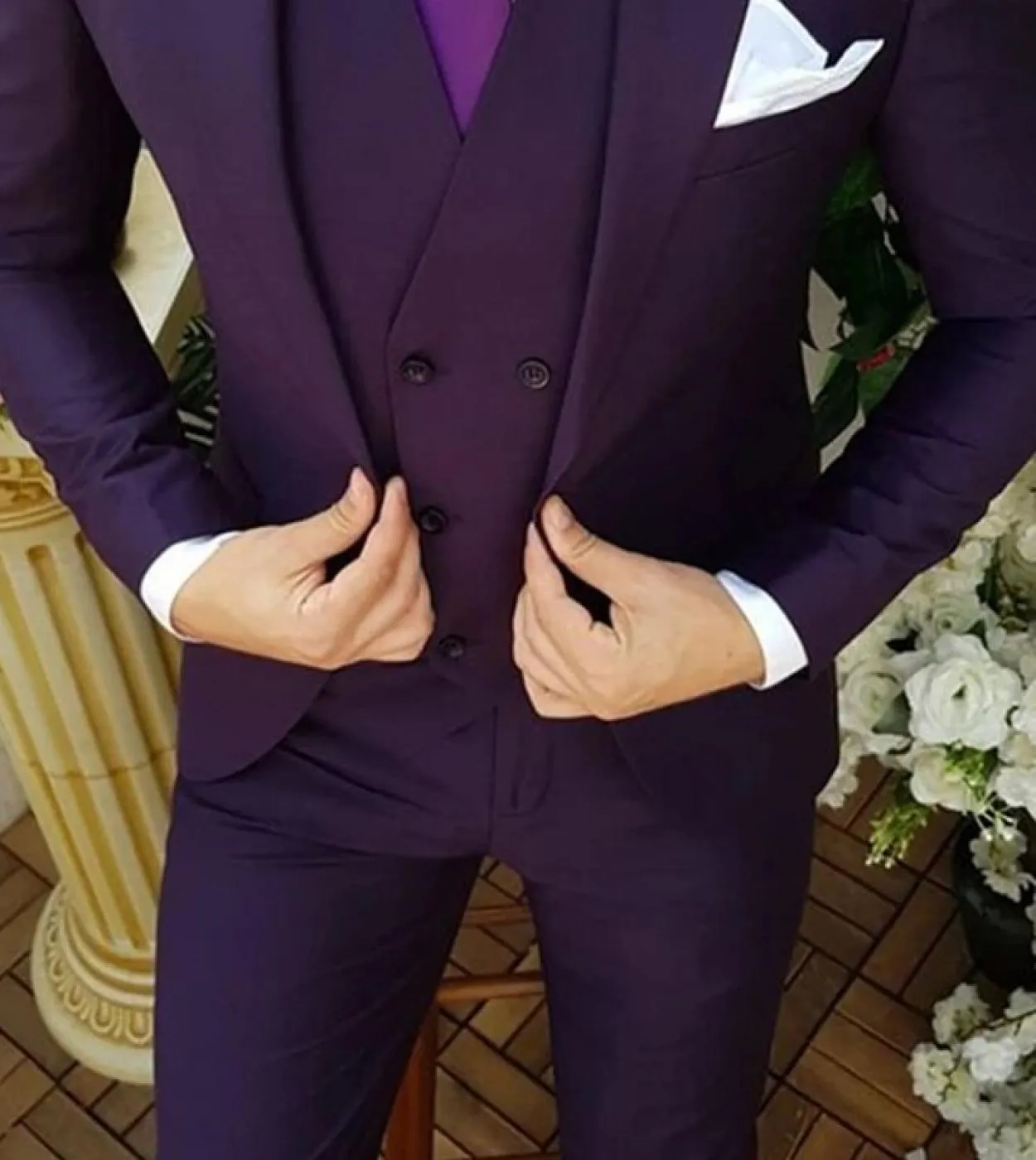 Viola Picco Risvolto Uomo Abiti Sposo Costume Homme Matrimonio Smoking Prom Terno Masculino Slim Fit Blazer 3 Pz Giacca  pantal